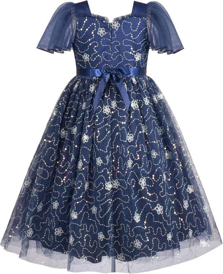 Sunny Fashion Mädchen Kleid Blume Schnüren Saum Hochzeit Erstkommunion Gr. 110-158 6 Jahre Blau, 6 J