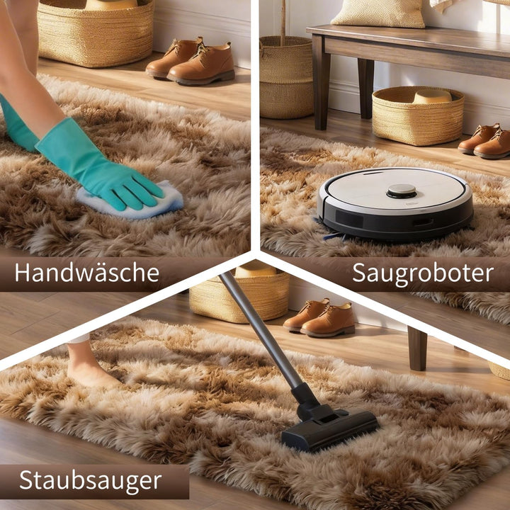VOFUSHON Wohnzimmer Hochflor Teppich,Shaggy Flur Läufer Teppich Modern Flauschiger Weich Bunte Batik