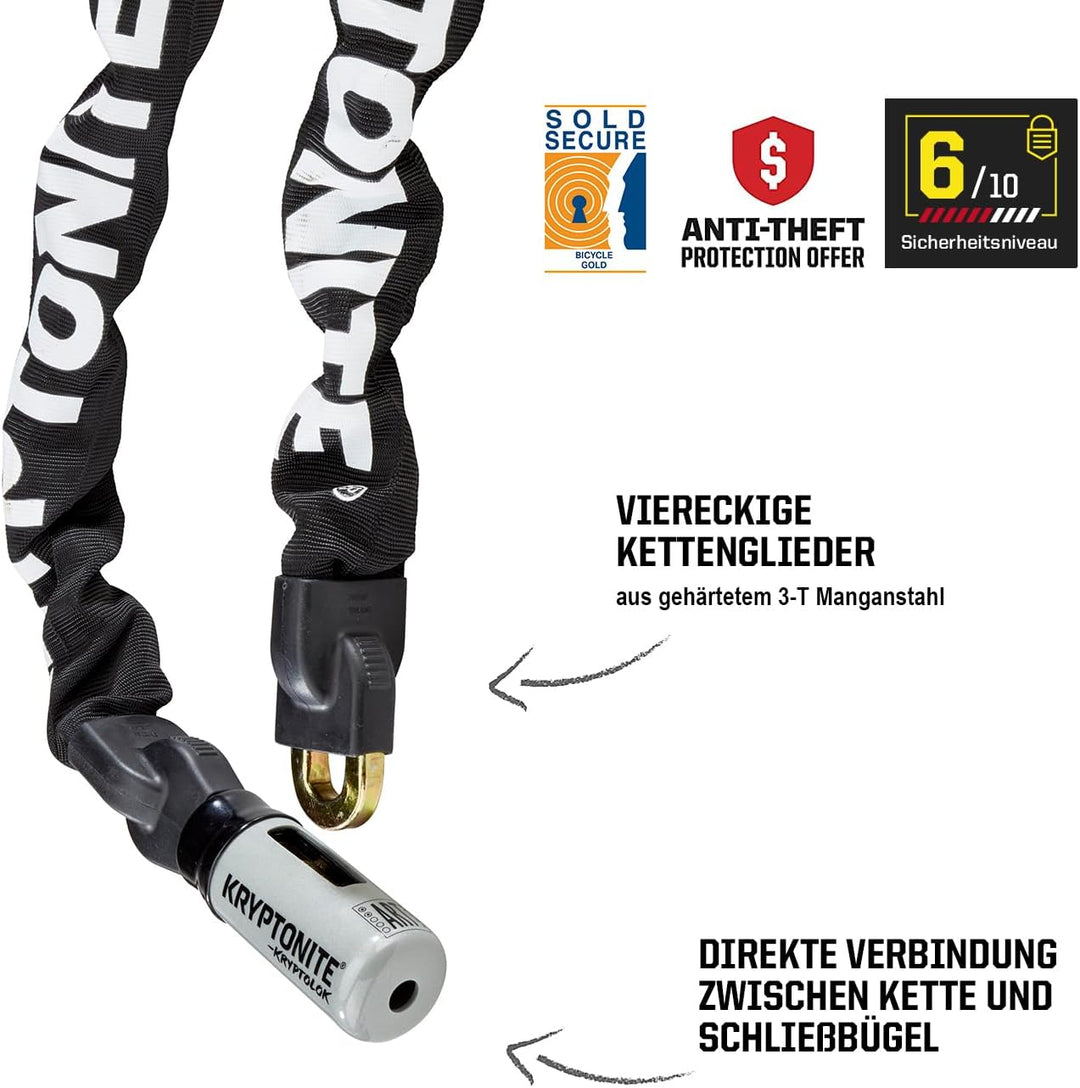 Kryptonite Kryptolok 912 Integriertes Kettenschloss - 120 cm, Sicherheitsgrad 6/10, Anti-Diebstahl F