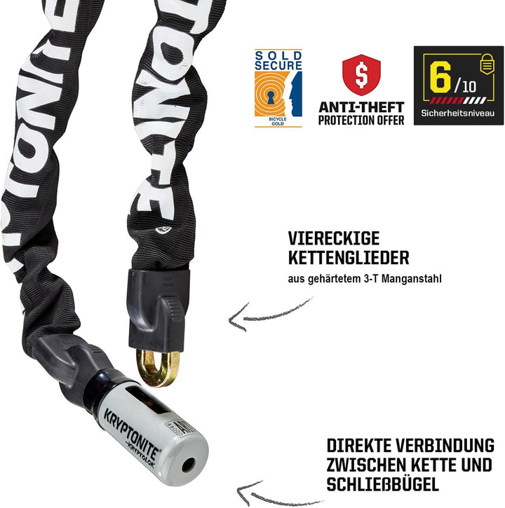 Kryptonite Kryptolok 912 Integriertes Kettenschloss - 120 cm, Sicherheitsgrad 6/10, Anti-Diebstahl F