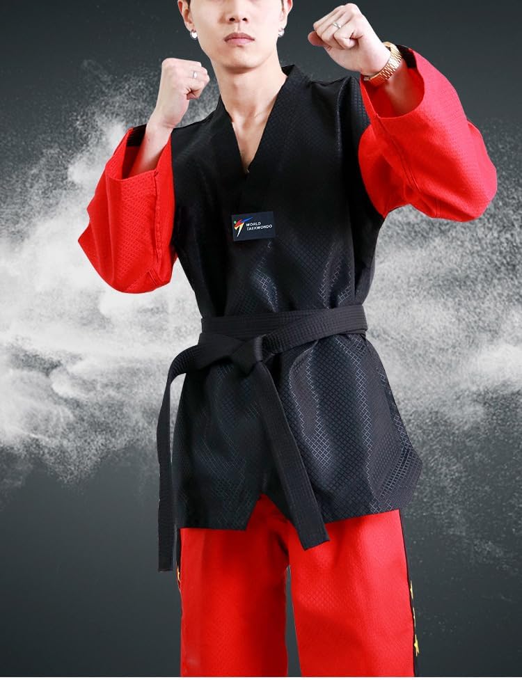 Taekwondo Gi Set DobokTaekwondo Standard Uniform TKD Anzug mit Gürtel rot/black 120, rot/black 120