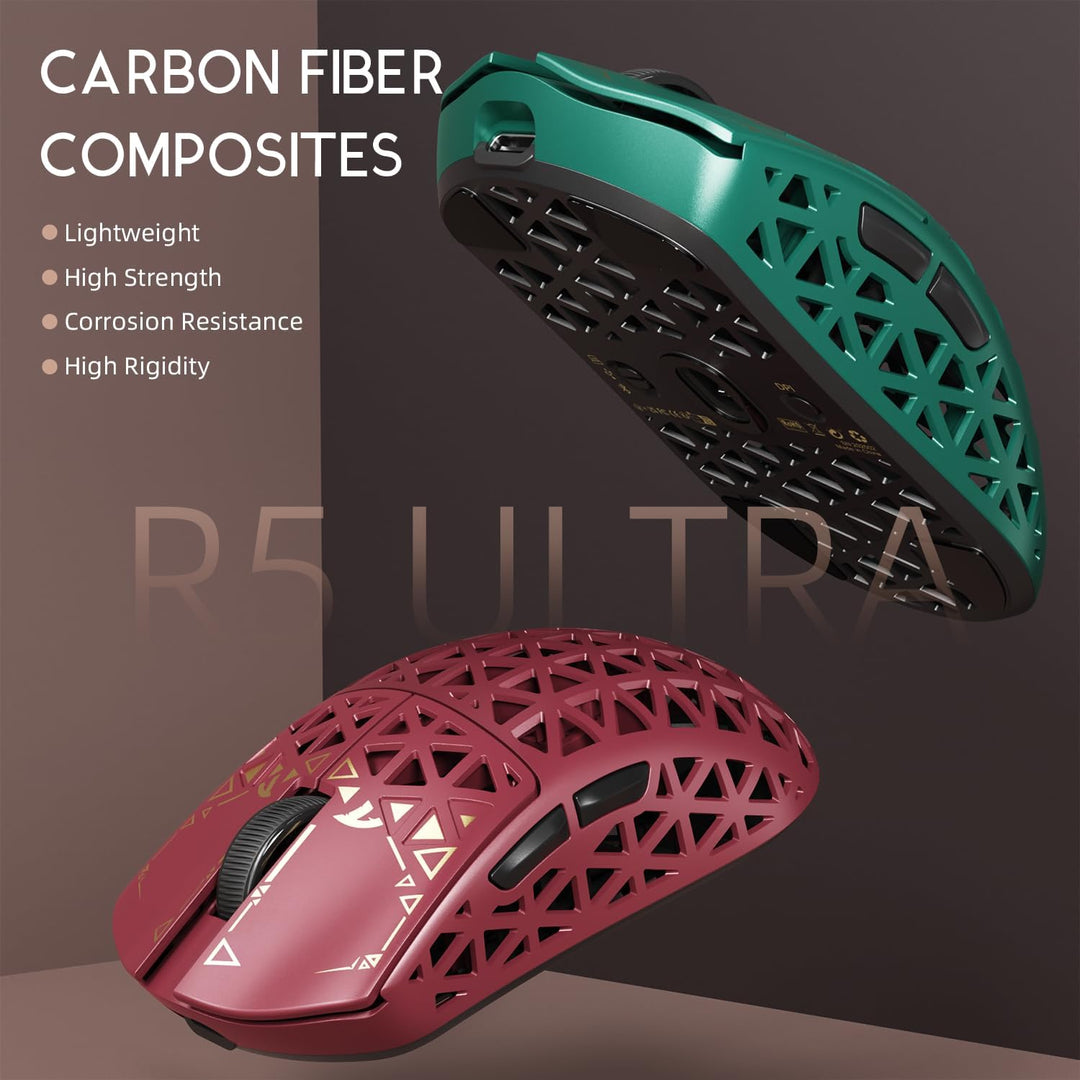 ATTACK SHARK R5 Ultra Carbonfaser Gaming-Maus, 39g Superlight, 8000Hz Kabellose Mouse, 42000 DPI, PA