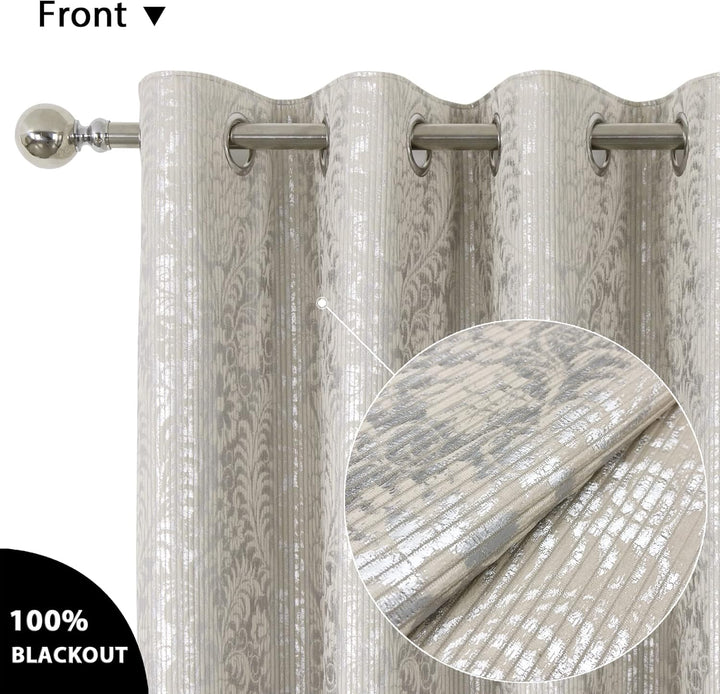 always4u 100% Blickdicht Vorhang Elegante Gardinen mit Sliber Muster Verdunkelung Schallschutz mit Ö