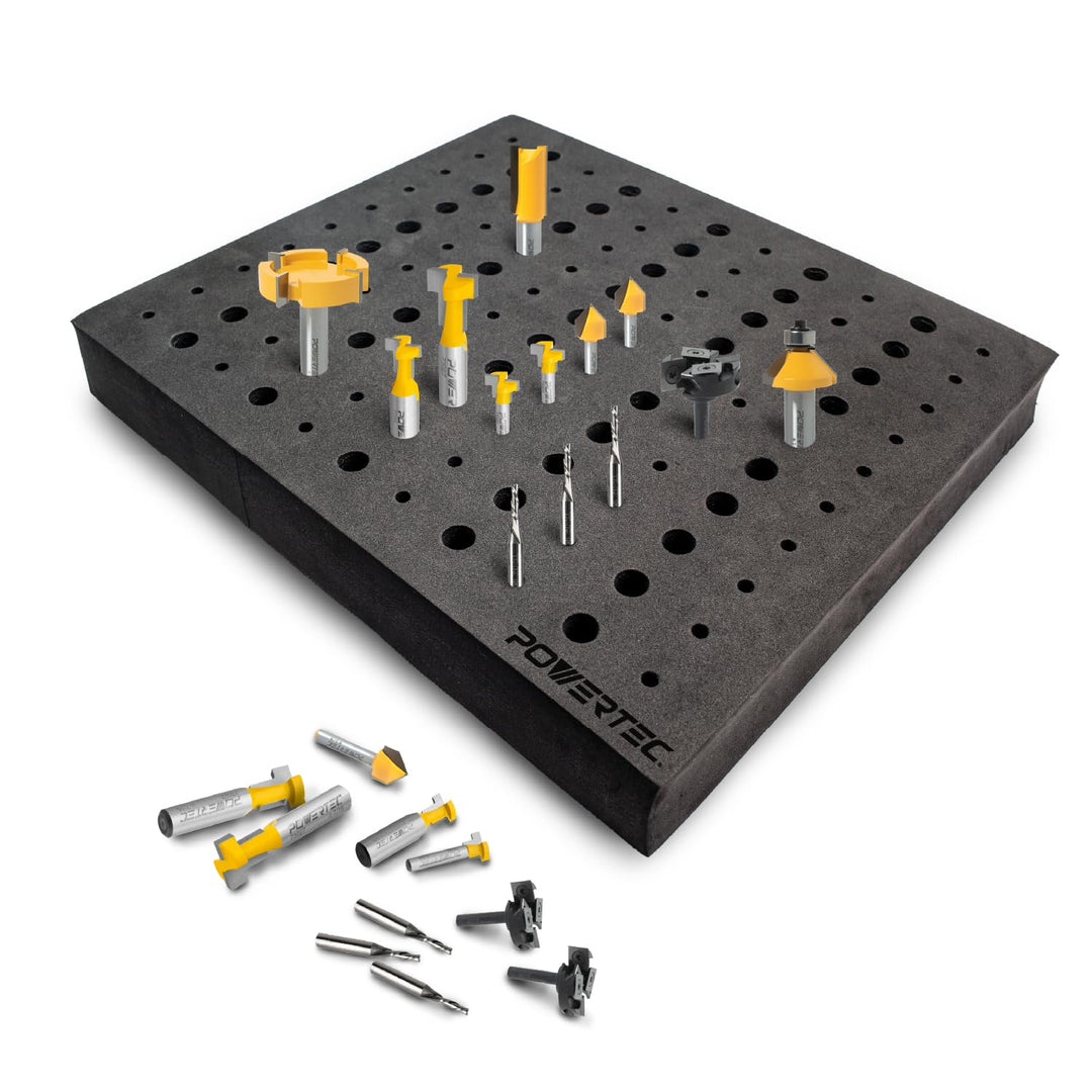 POWERTEC 71046 Fräseinsatz 110 Loch Für 50 x 1/2 Zoll und 60 x 1/4 Zoll Bits, Für 50 x 1/2 Zoll und
