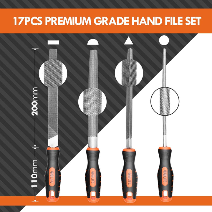 CCLIFE Feilenset 17tlg Profi Werkstattfeilen Set enthält 4tlg Grosse Metallfeilen, 12tlg Klein Nadel
