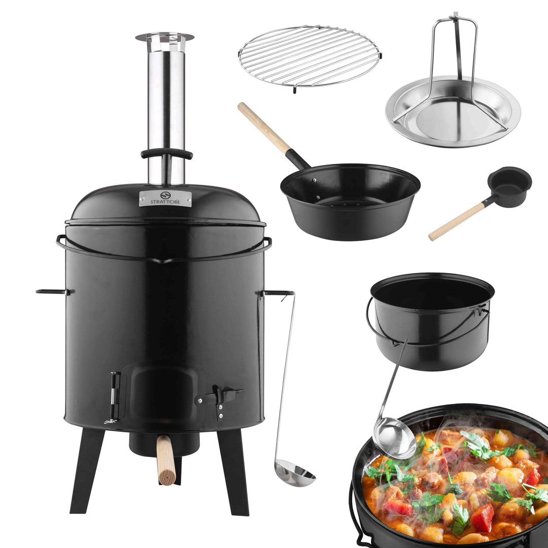 Strattore Gulaschkanone Gulaschkessel 19 Liter Eintopfofen mit Grillfunktion Ofen Grill Kugelgrill -