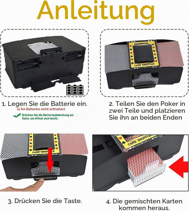 Automatischer Kartenmischer für 2 Decks - USB-C &amp; Batteriebetrieb, Elektrischer Kartenschlucker für