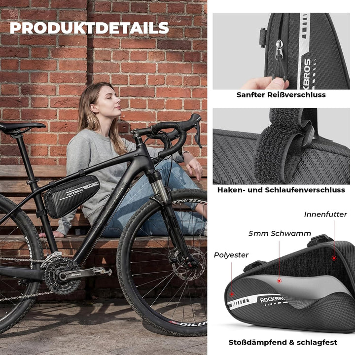 ROCKBROS Rahmentasche Dreieckstasche 1,2L Fahrradtasche für MTB, Rennräder Wasserabweisende Werkzeug