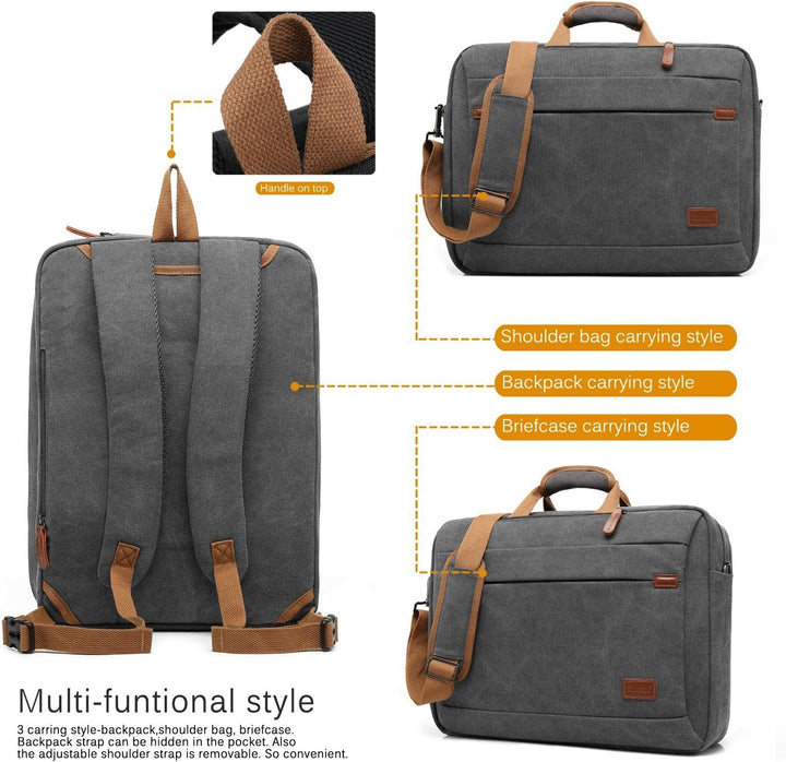 CoolBELL 17,3 Zoll umwandelbar Laptop Tasche/Rucksack Messenger Bag Canvas Umhängetasche Business Ba