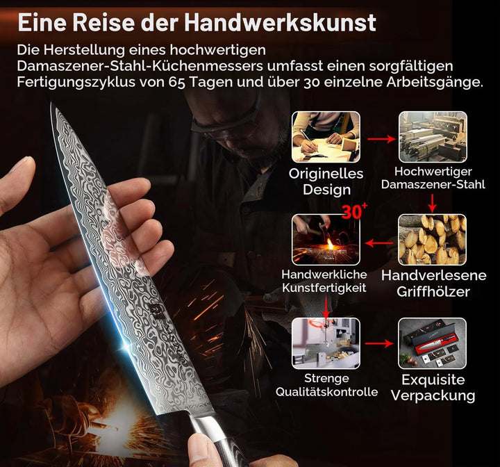 XINZUO 20.1cm Damaskus Kochmesser, 67 Schichten Damaststahl Chefmesser Profi Fleischmesser Kochmesse