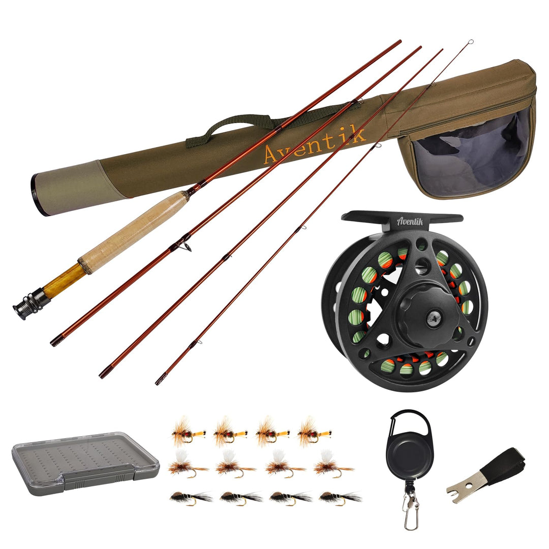 Aventik Extreme Fliegenfischer-Komplettset, Starter-Set mit Fliegenrute und Rolle für Schnurklassen