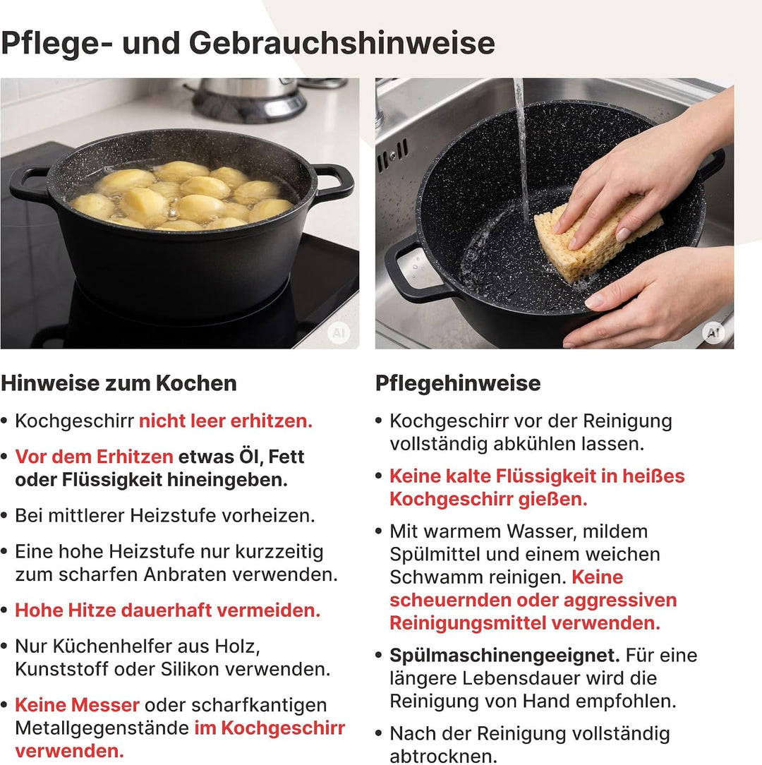 Kochtopf 2,4 L Suppentopf Aluminiumguss Antihaft Milchtopf Induktion Schmortopf 20 cm mit Glasdeckel