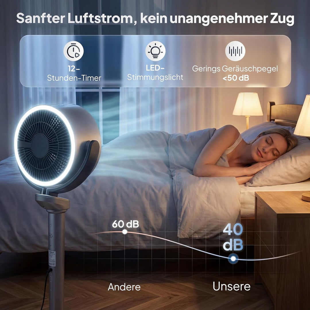 Bonnlo Standventilator mit Fernbedienung & Touchpanel, Ventilator Leise 40dB, Fan 98-115 cm Höhenver
