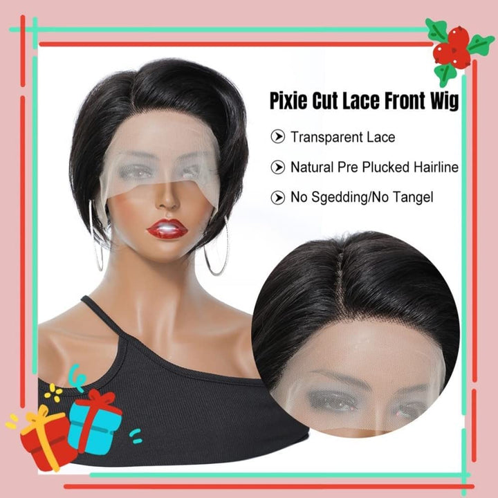 Pixie Cut Lace Front Schwarz Echthaar-Perücken mit Pony 13X4 Lace Front Perücken Short Bob Straight
