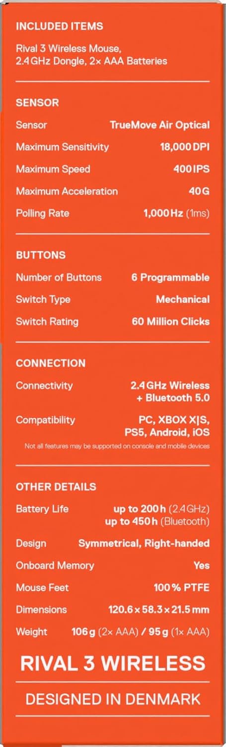 SteelSeries Rival 3 Wireless Gen 2 Gaming Maus – 2,4GHz und Bluetooth – 18.000DPI TrueMove Air-Optik