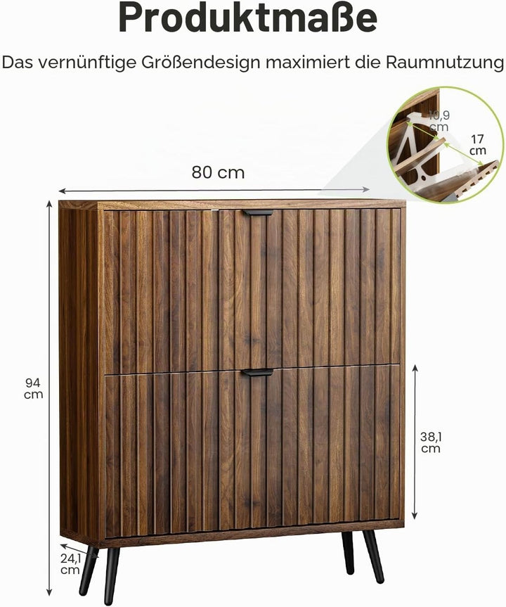 Schuhschrank, geriffelter Walnussholz-Schuhschrank für den Eingangsbereich, versteckter Schuh-Organi