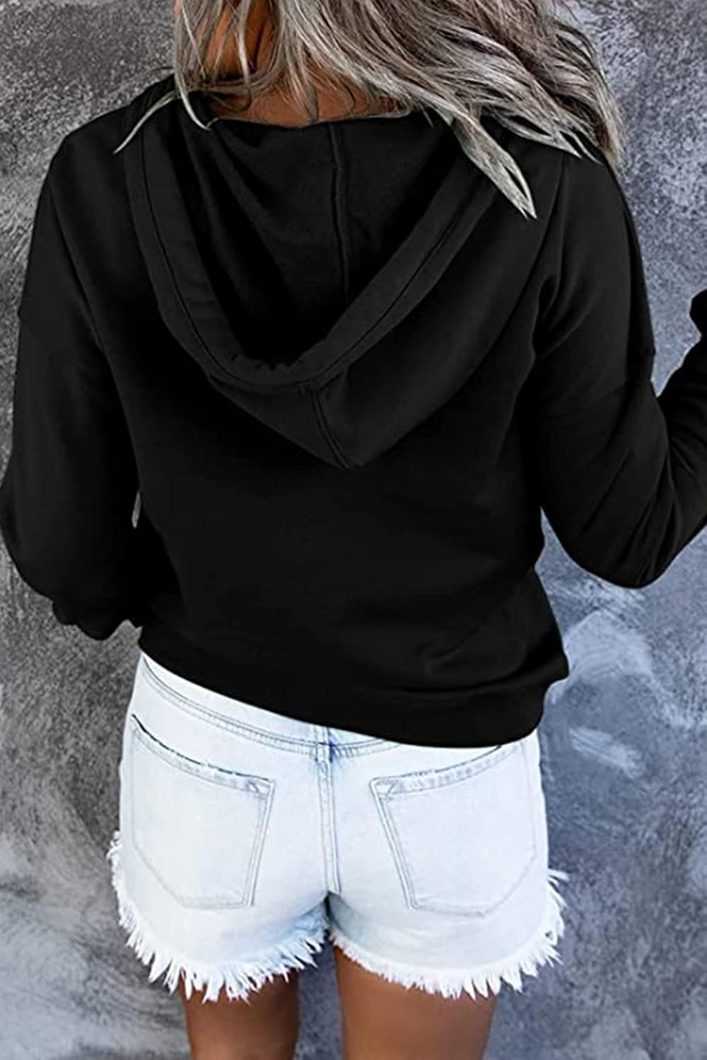 GOLDPKF Hoodie Damen 1/4Knopfleiste Leichter Pullover für Den Kapuzenpullover V-Ausschnitt S A01-sch