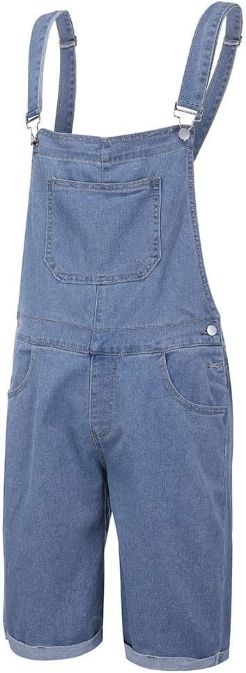 Herren Jeans Latzhose Kurze Streetwear Strap Overall Jumpsuit Regular Fit Jeanshose Washed Denim Kur