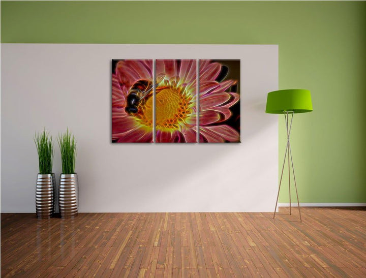 Biene auf Margarete NewArt 3-Teiler Leinwandbild 120x80 Bild auf Leinwand, XXL riesige Bilder fertig