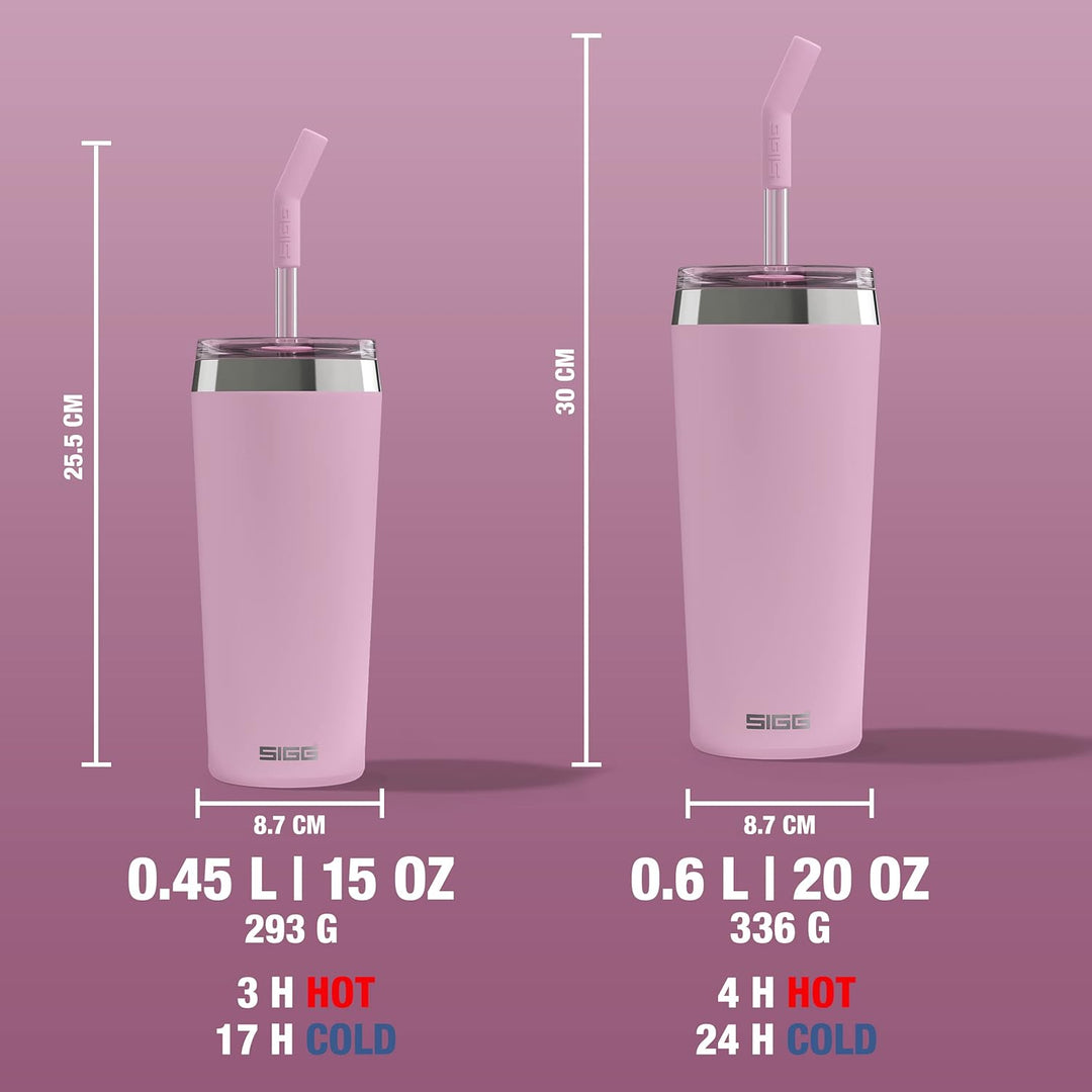 SIGG - Isolierbecher - Travel Mug Helia - Mit wiederverwendbarem Glastrinkhalm &amp; Reinigungsbürste -