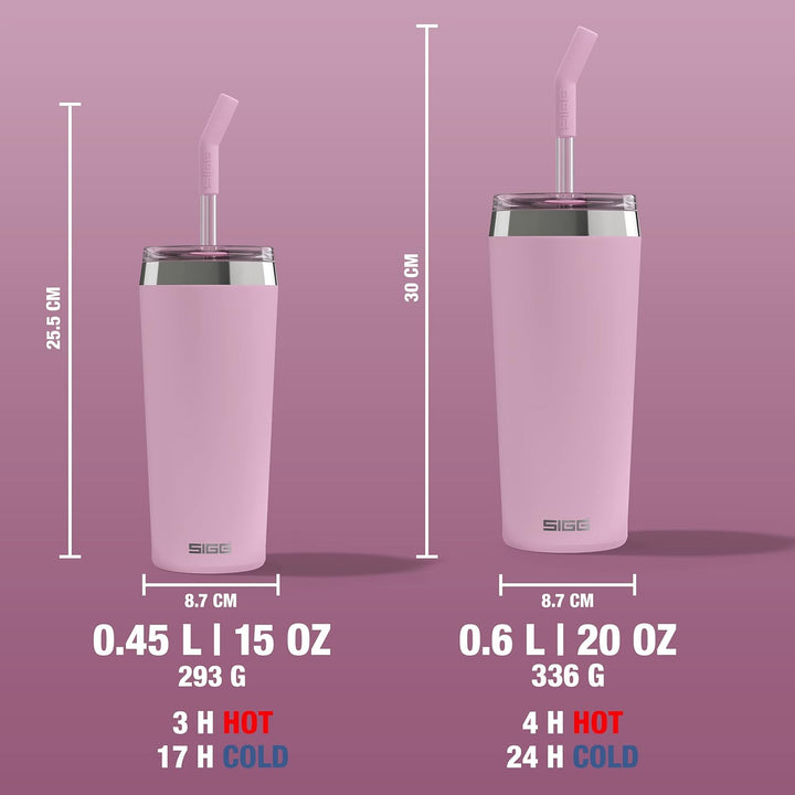 SIGG - Isolierbecher - Travel Mug Helia - Mit wiederverwendbarem Glastrinkhalm & Reinigungsbürste -