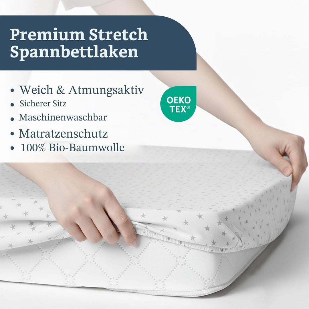 Spannbettlaken 90 x 55 cm Bio-Baumwolle, GOTS 2+1, wasserfest, kompatibel mit Next2me und allen Nach
