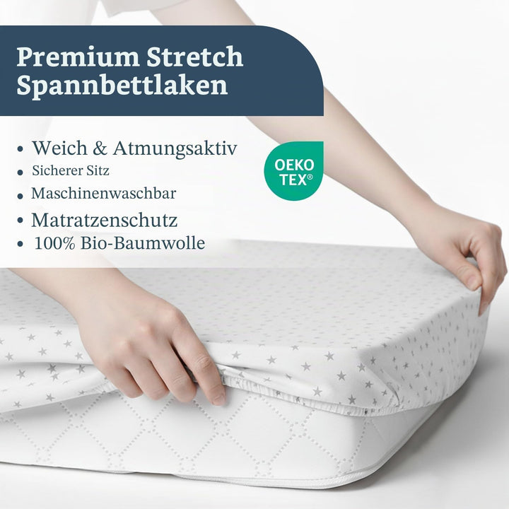 Spannbettlaken 90 x 55 cm Bio-Baumwolle, GOTS 2+1, wasserfest, kompatibel mit Next2me und allen Nach