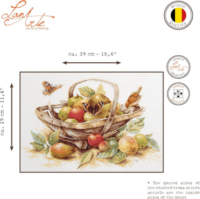 LANARTE PN Zählmusterpackung Korb mit Äpfeln Kreuzstichpackung, Baumwolle, Mehrfarbig, 39 x 29 x 0.3