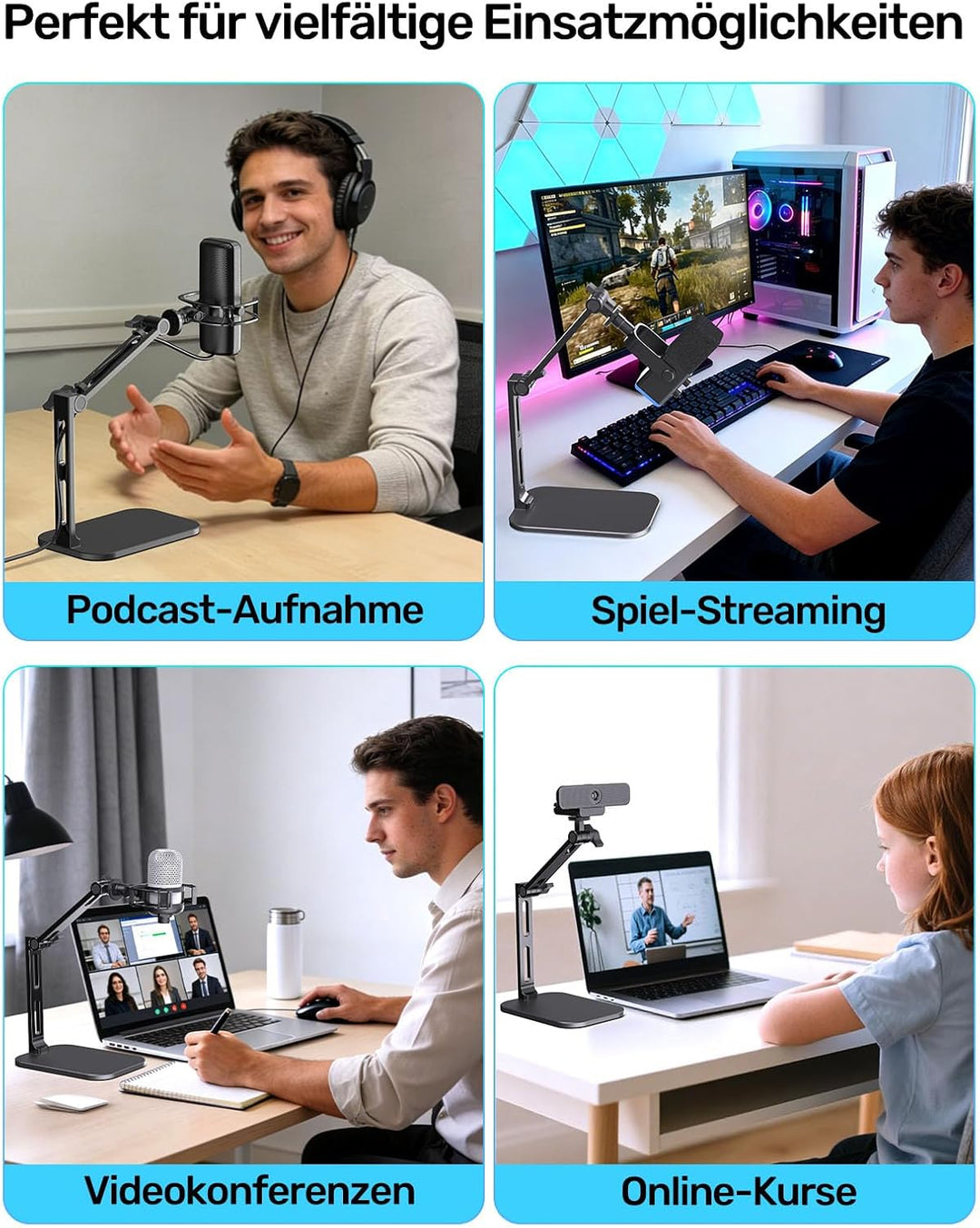 Heavy-Duty Desk Mic Stand,Studio-Arm für Mikrofone Verstellbarer Arm mit Schwerem Sockel (Maximale B