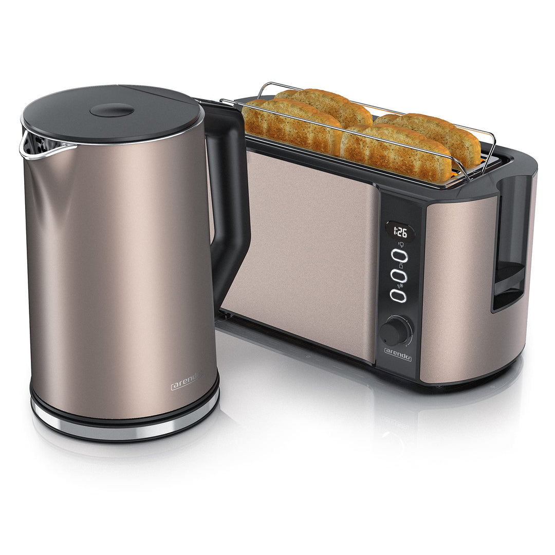 Arendo - Wasserkocher mit Toaster SET Edelstahl Beige, Wasserkocher 1,5L 40° 100°C Warmhaltefunktion