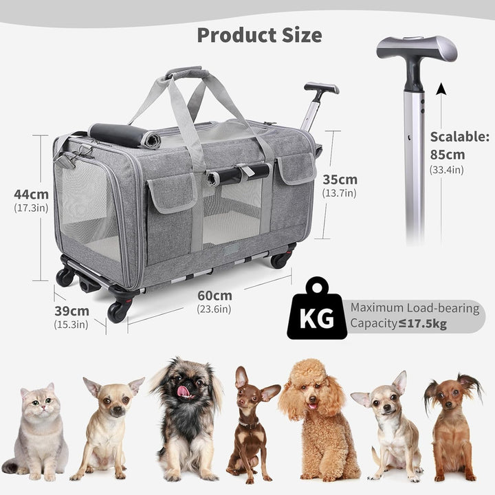 PETCUTE Transporttasche für Katze mit Rollen,Atmungsaktiv Katzen Transporttasche für 2 Katzen,Faltba