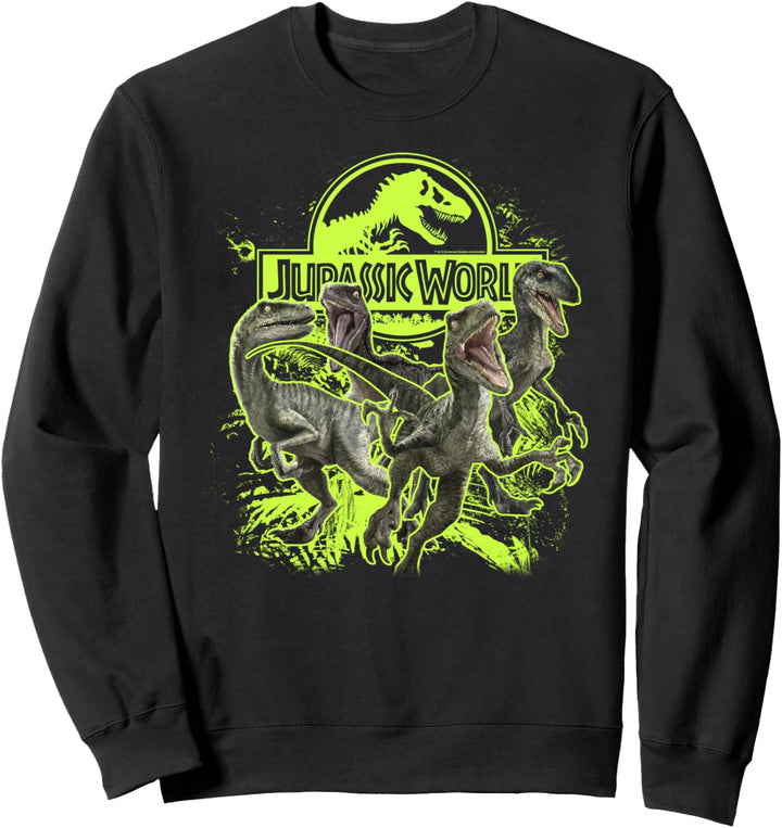 Raptor Attack mit neongrünem Logo von Jurassic World Sweatshirt