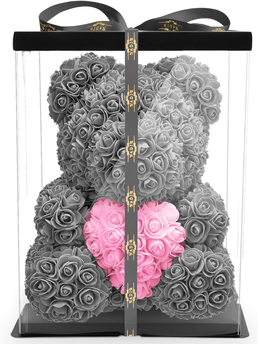 NADIR Rosen Bär Blumenbär mit Geschenkbox, Geburtstagsgeschenk für Frauen, Geschenk für Freundin zum
