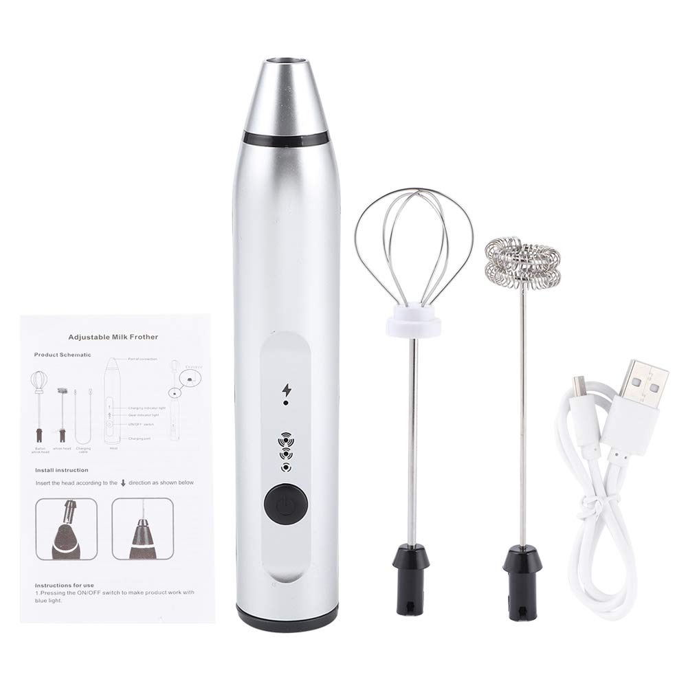 Milchaufschäumer Elektrisch Stab Milk Frother Stabmixer für Cappuccino Lattes Matcha(Silver)