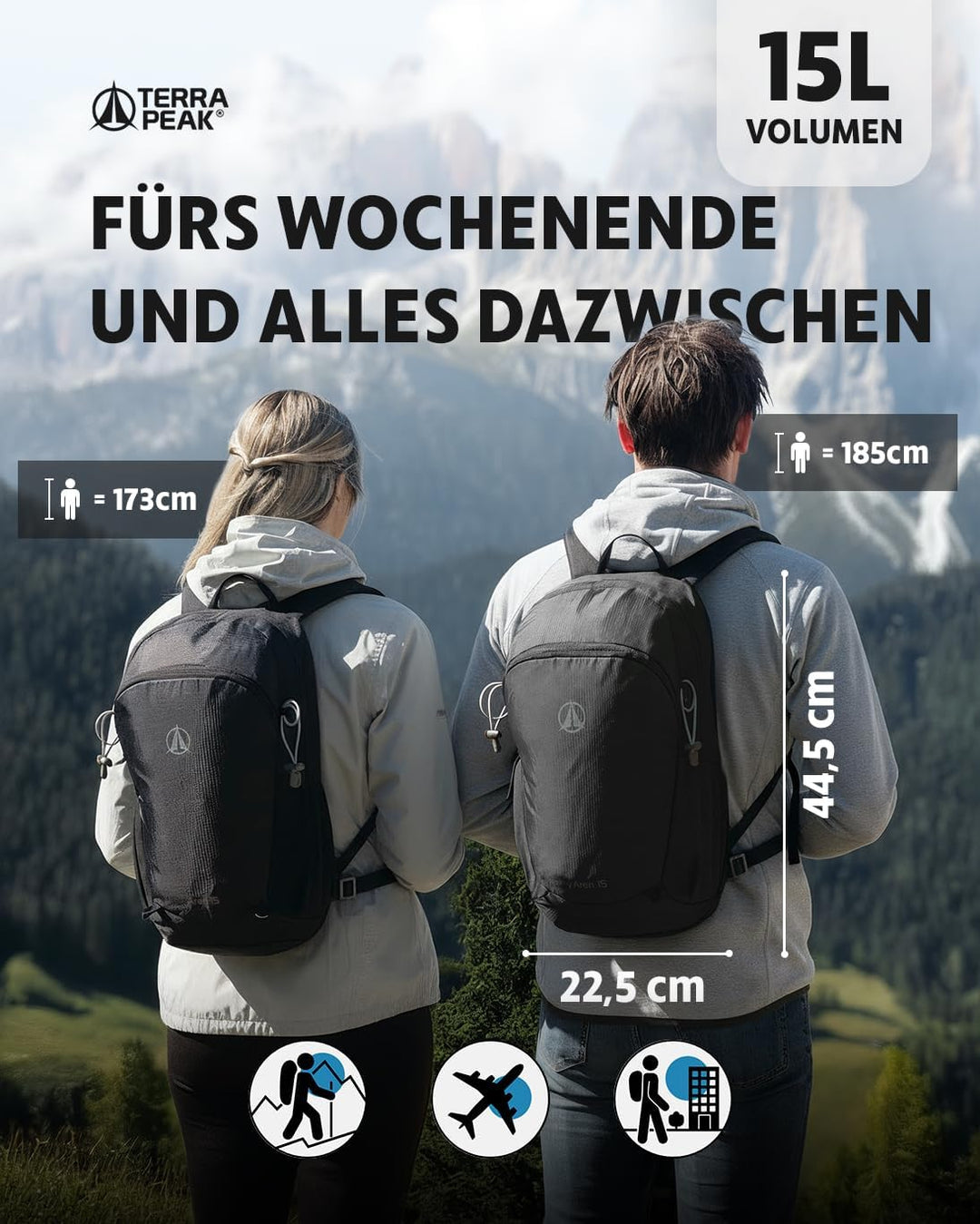 Terra Peak® Premium Wanderrucksack 15L (AREN) für Damen & Herren klein & extra leicht mit Rückenbelü