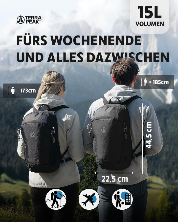 Terra Peak® Premium Wanderrucksack 15L (AREN) für Damen & Herren klein & extra leicht mit Rückenbelü