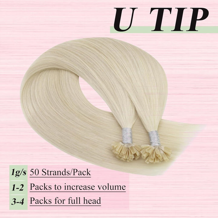 YoungSee Extensions Echthaar Bondings Blond 35cm Bonding Extensions Echthaar Platiblond Keratin Bond