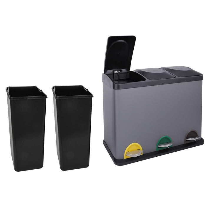 SVITA TC3X15 Treteimer 45 Liter Grau 3X 15L dreifach Abfalleimer 3er-Mülleimer Mülltrennung