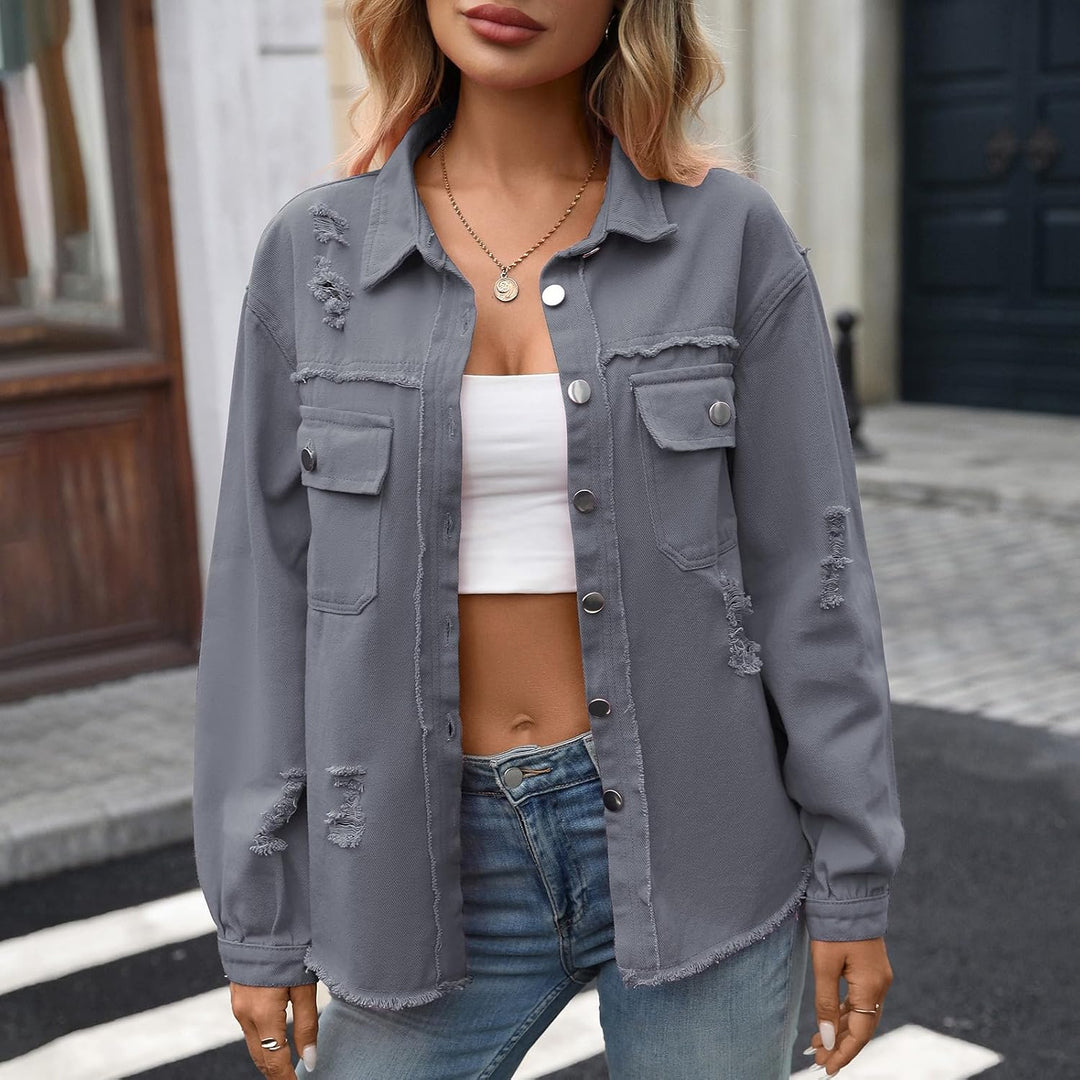 HOTIAN Damen Jeansjacke jeansjacken für damen übergangsjacke damen Vintage Jean Mantel Übergangs Rip