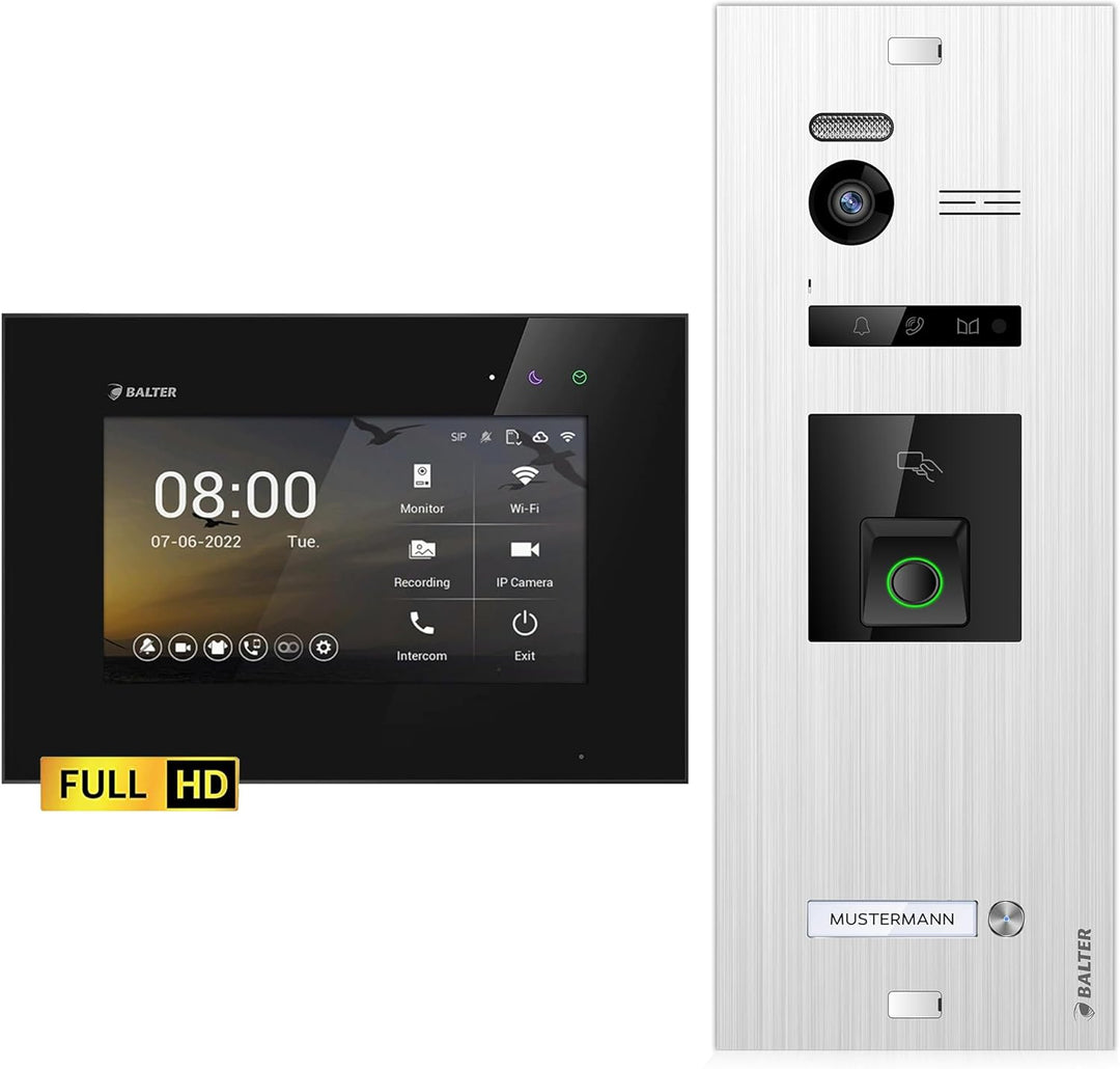 Balter EVO-HD Video Türsprechanlage mit Fingerprint, Video Türklingel, 1 Familienhaus, 1x 7 Zoll Mon