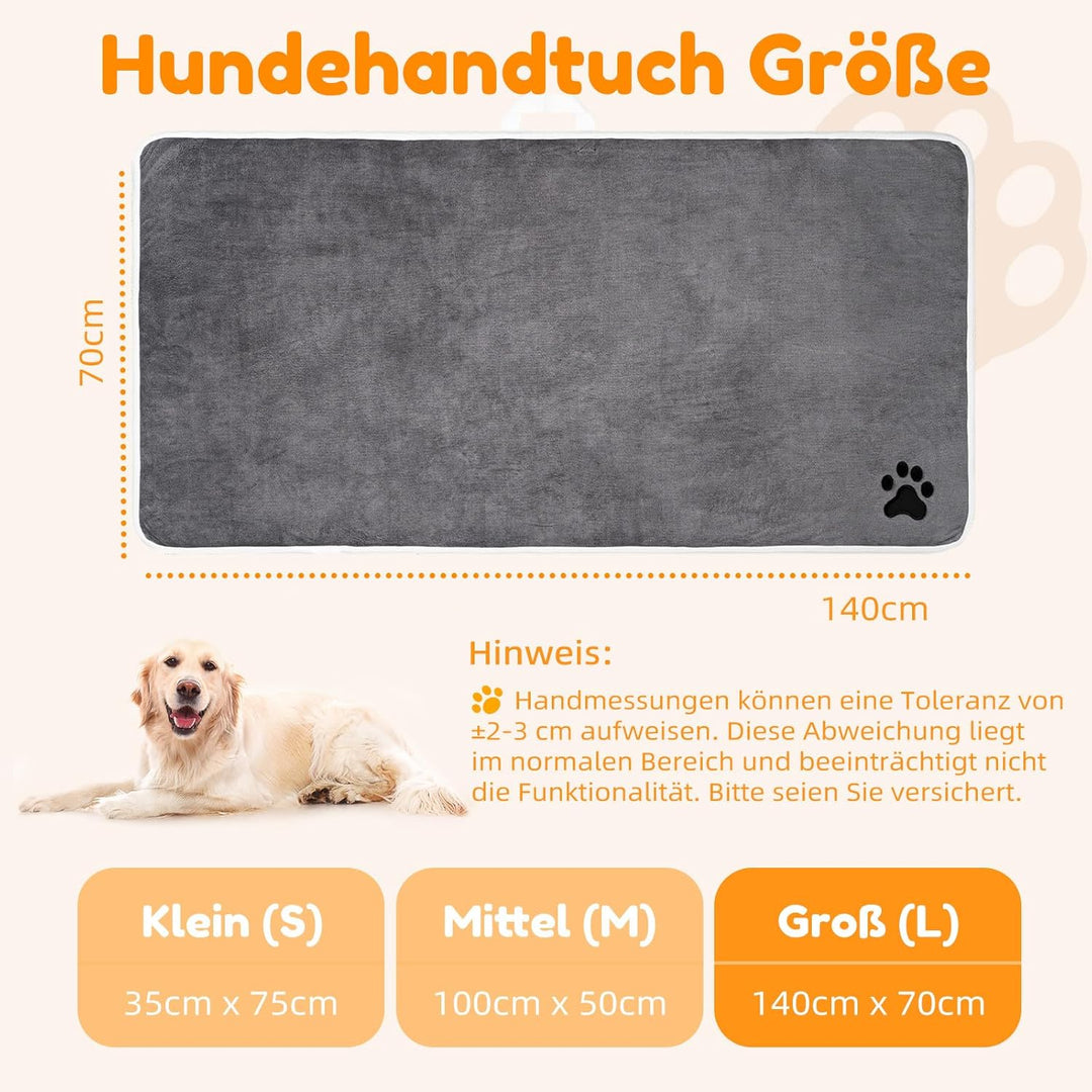 2er Set Hunde Handtuch extra saugfähig, Hundehandtücher aus Mikrofaser, Weich, Langlebig und Schnell