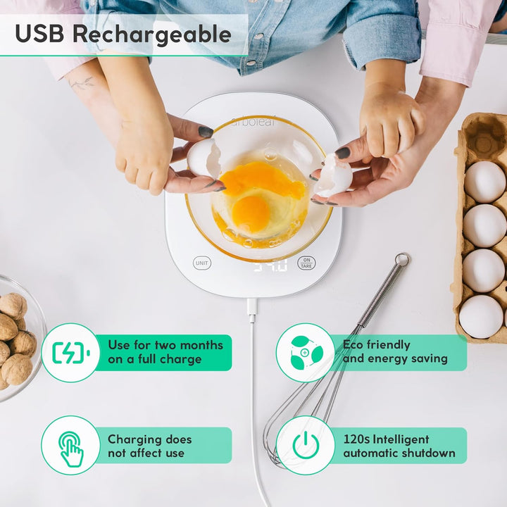 arboleaf Küchenwaage digital mit app 10kg/0,5g, Kalorien Waage USB aufladbar Lebensmittelwaage mit K