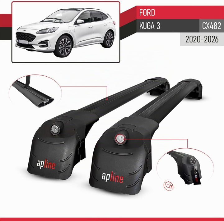acpar Kompatibel mit Ford KUGA (CX482) 2020-2023 Relingträger ACE-2 Dachträger Gepackträger SCHWARZ