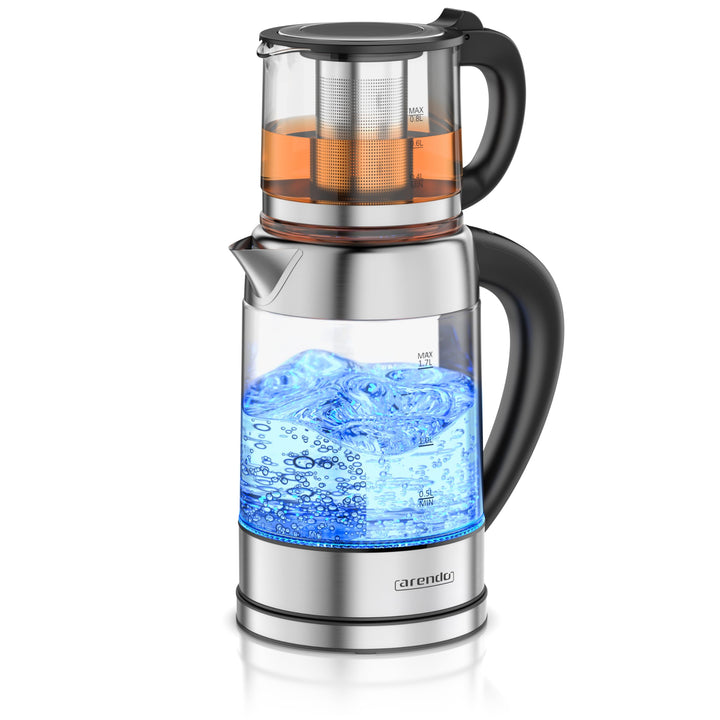 Arendo - Glas Wasserkocher mit Temperatureinstellung 1,8 Liter - Teekocher 0,8 Liter mit Sieb - 2200