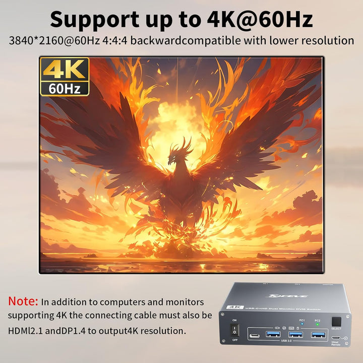 4K@60Hz USBC HDMI KVM Switch 2 PC 2 Monitore für 1 Laptop und 1 Desktop, Dual Monitor KVM Switch mit