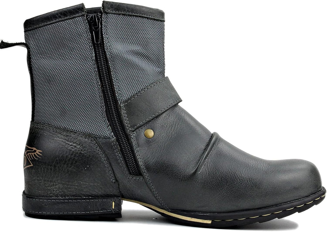 OSSTONE Herren Leder chukkastiefel Worker Biker Boots-Motorrad-Leder-Schuhe für reissverschluss Schn