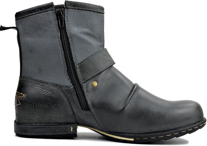 OSSTONE Herren Leder chukkastiefel Worker Biker Boots-Motorrad-Leder-Schuhe für reissverschluss Schn