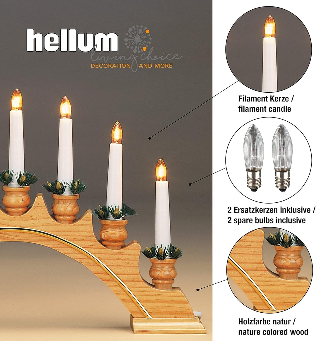 hellum Schwibbogen Weihnachten, 43x27cm, Lichterbogen Weihnachten mit Strom und Schalter, Schwibboge