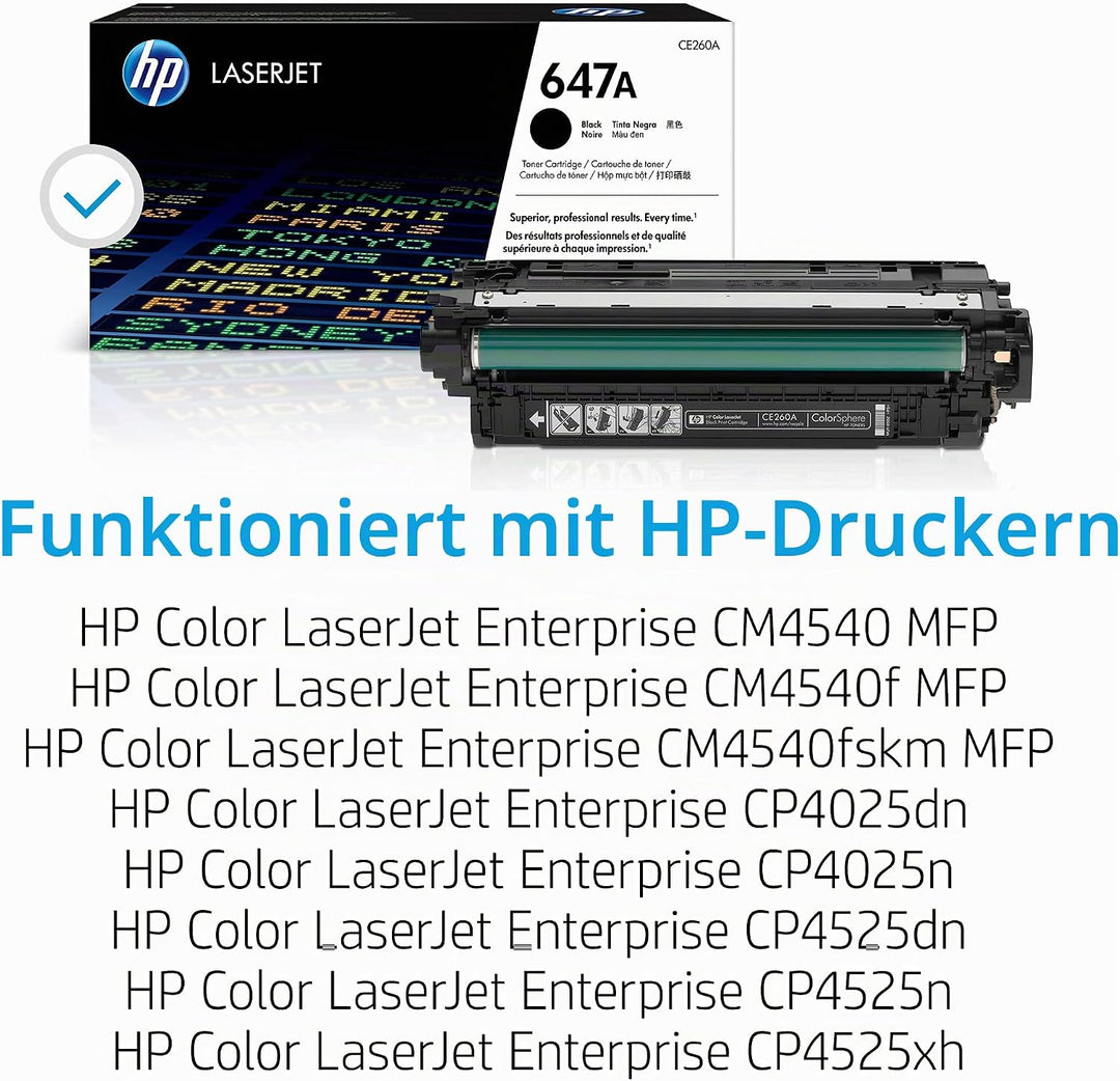 HP 647A (CE260A) Schwarz Original Toner für HP Color Laserjet Enterprise CP4025, HP Color Laserjet E