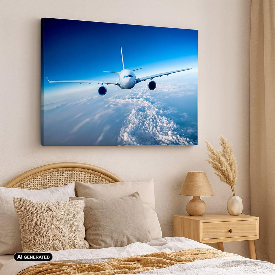 Bilder auf Leinwand Flugzeug himmel wolken flug Leinwandbild 70x50cm Wandbilder Dekoration Wohnzimme